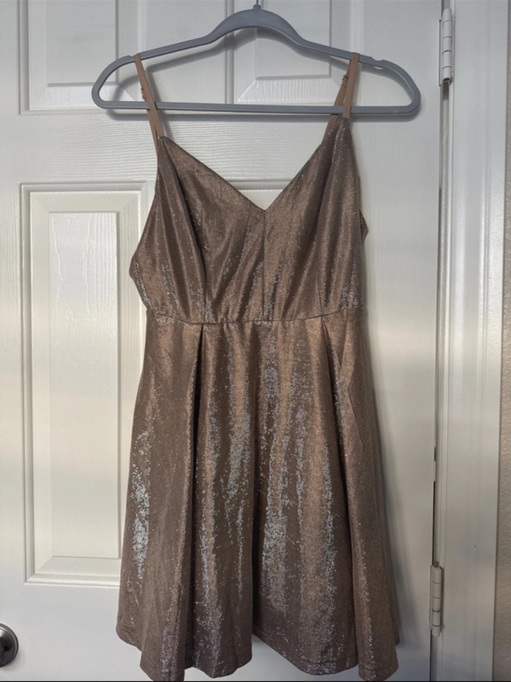 Lulu's Shimmery V-Neck Spaghetti Strap Mini Dress - mauve